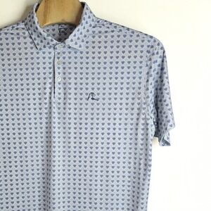 Rhoback Mens XXL Blue Heart Lattice Performance Polo Shirt White Short Sleeve